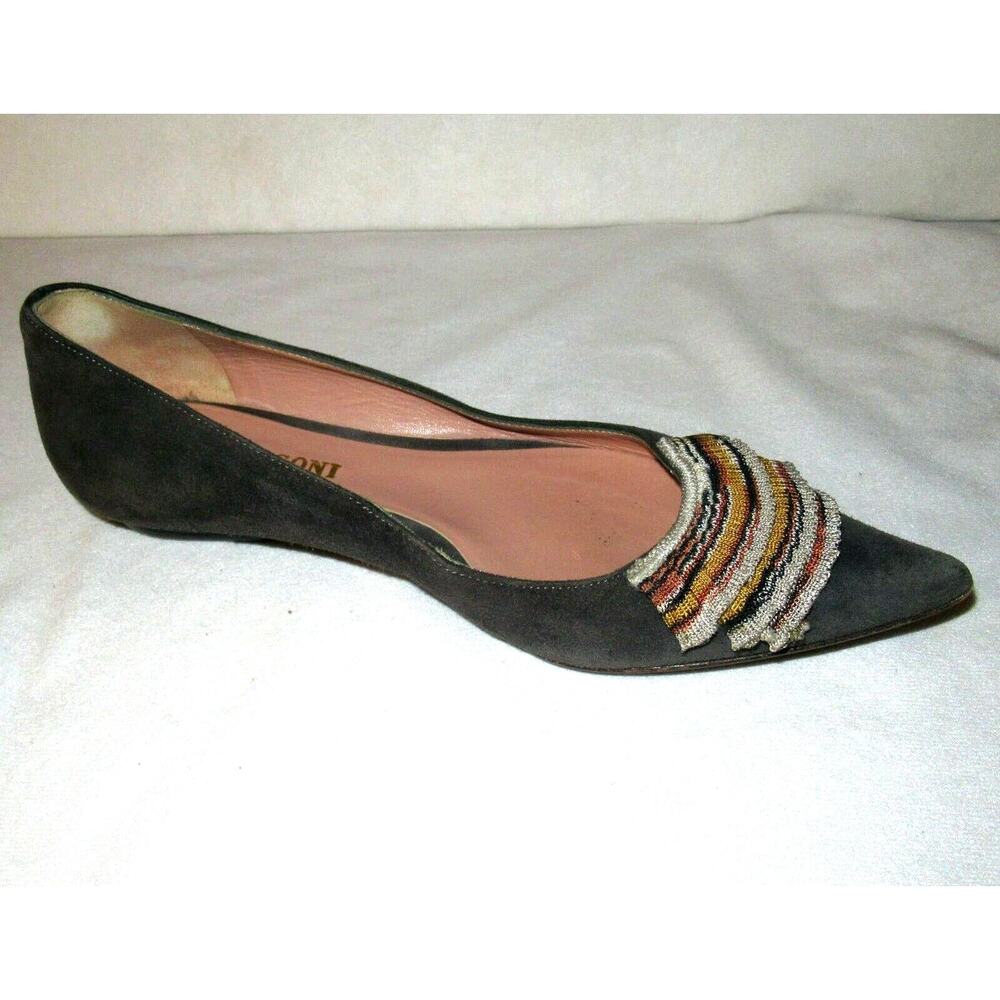 Missoni Flats Gray Suede Shoes Fabric Ruffle on Vamp sz 6 1/2
